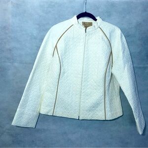 Peck & Peck White Quilted Bomber Jacket